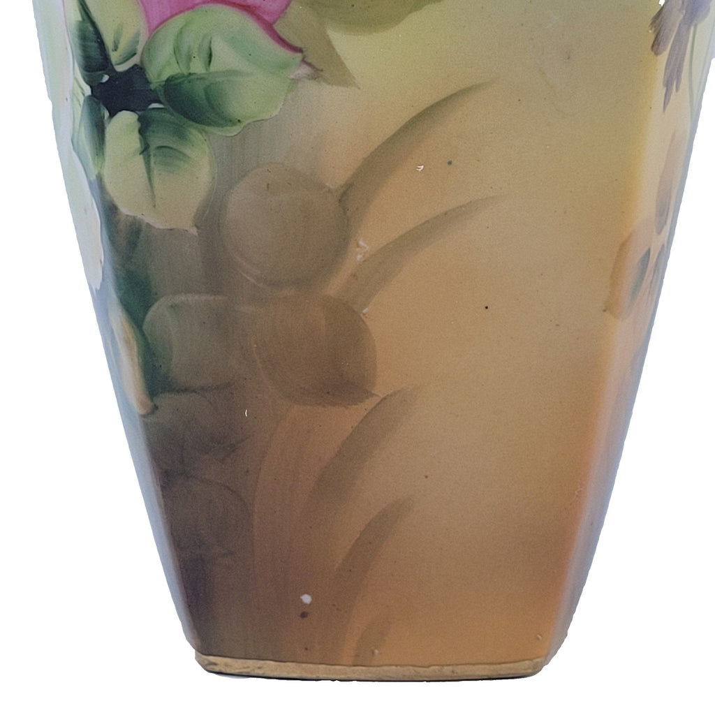 Vintage Hand Painted Nippon Porcelain Vase Double Dolphin Handles