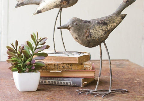 Vintage Style Rustic Grey Metal Birds Set Of 2