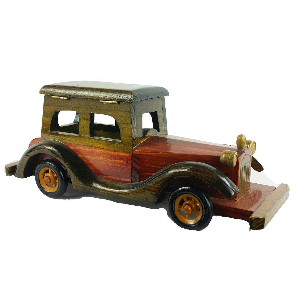 Vintage Wood Toy Car with Hinged Lid