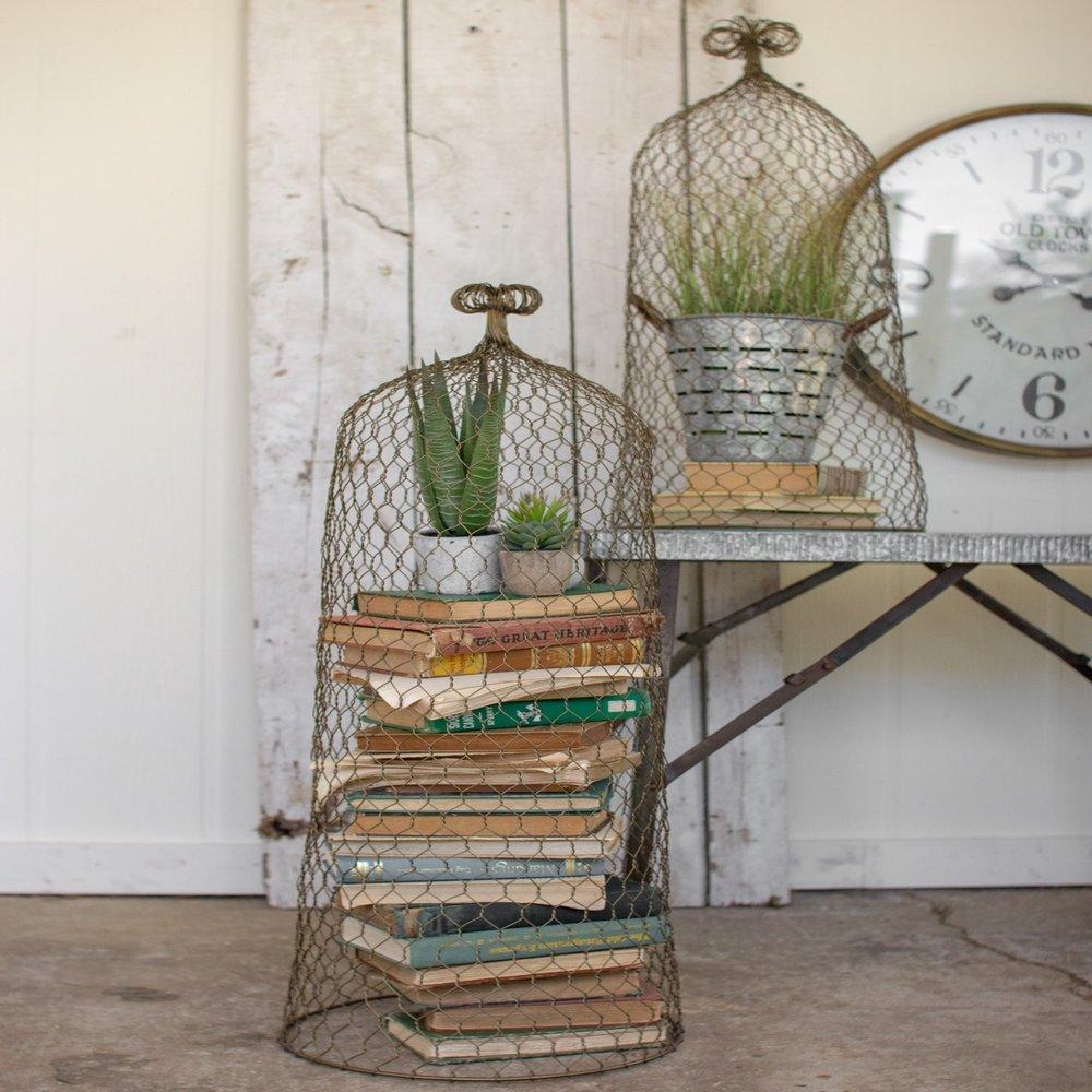 Wire Cloche Table Top Cage Topiary Set Of 2