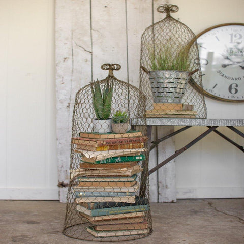 Wire Cloche Table Top Cage Topiary Set Of 2