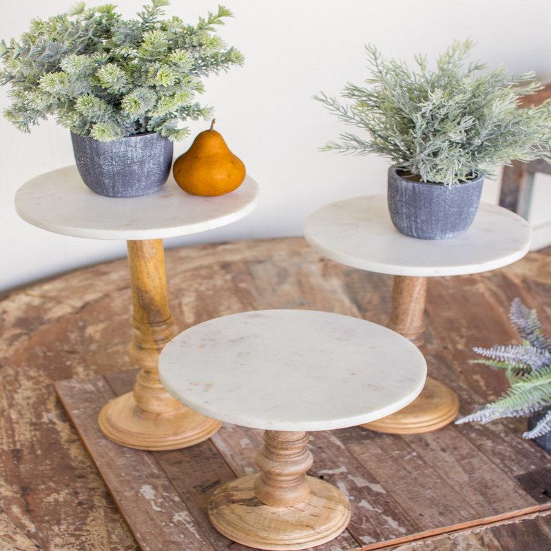 Wooden Display Stands With White Marble Tops Set Of 3