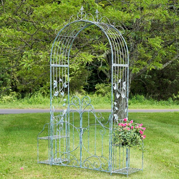 Stephania Iron Garden Gate Arch with Side Plant Stands
